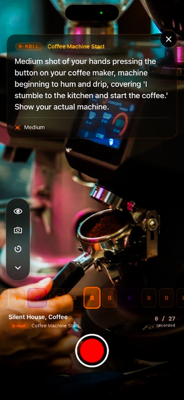 Qlipt directing a B-roll shot with on-screen filming instructions